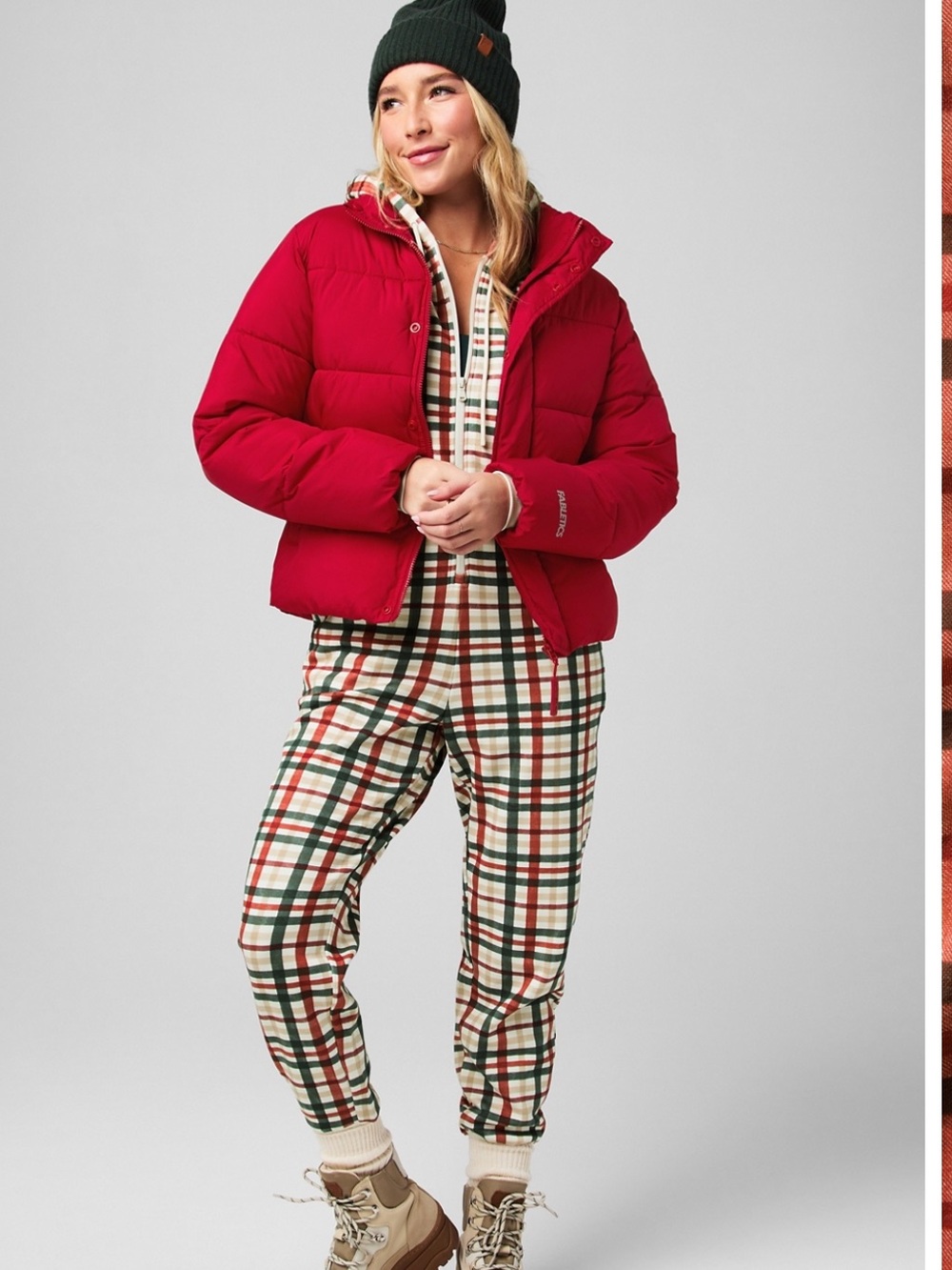 FABLETICS Cozy Holiday Plaid Onesie